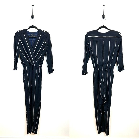 Maje Striped Jacquard Pant Jumpsuit Overall Navy Blue Womens Size 36 34 US 6 - Picture 1 of 10